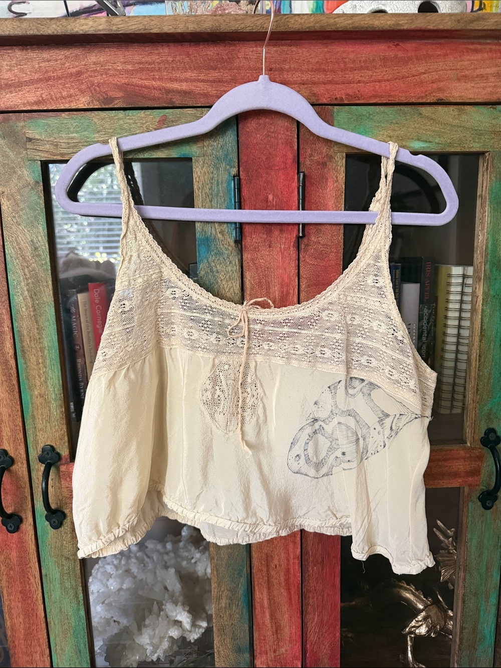 Magnolia Pearl OOAK one of a kind Cream Lace-Trimmed Cropped Cami